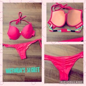 Victoria’s Secret halter Bikini top with thong bikini bottom top 36D bottom M